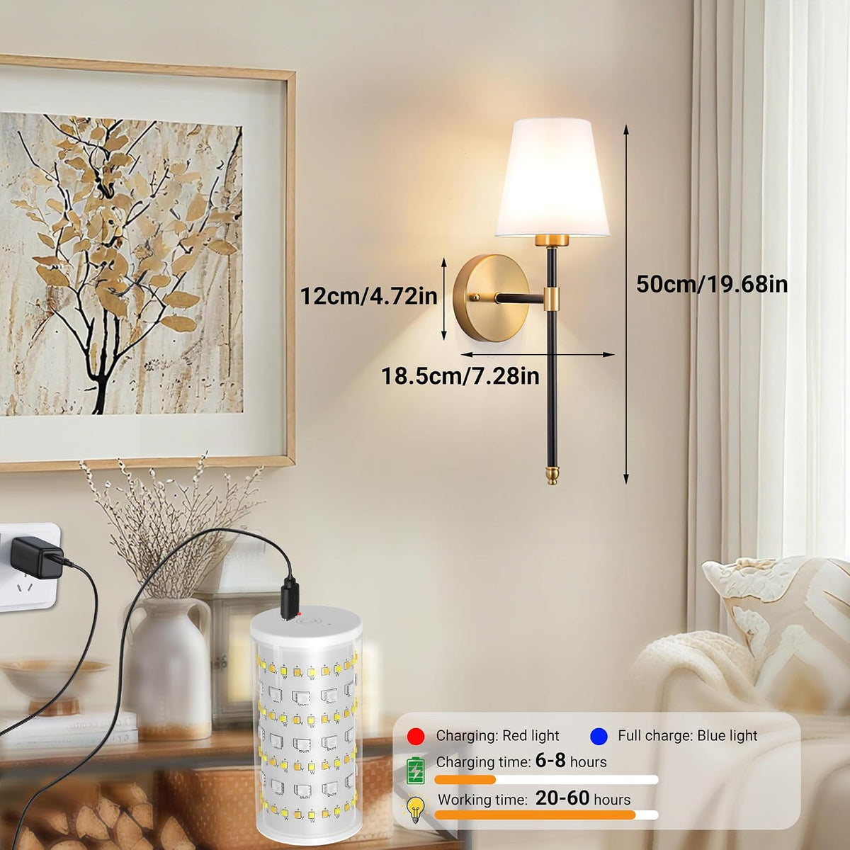 Nekhung Battery Operated Wall Sconce, Peel and Stick Sconces Set of 2