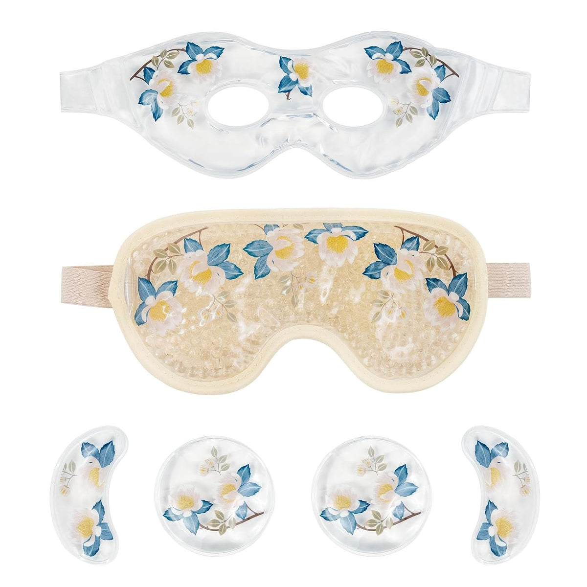 LEOSTEP 4 PCS Cooling Eye Mask Set - Ice Face Mask with Camellia Essential Oil, Cold Eye Compress and Reusable Gel Pads for Eyes Puffiness, Migraine Headache, Dark Circles, Dry Eyes