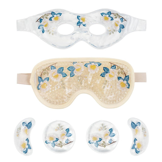 LEOSTEP 4 PCS Cooling Eye Mask Set - Ice Face Mask with Camellia Essential Oil, Cold Eye Compress and Reusable Gel Pads for Eyes Puffiness, Migraine Headache, Dark Circles, Dry Eyes