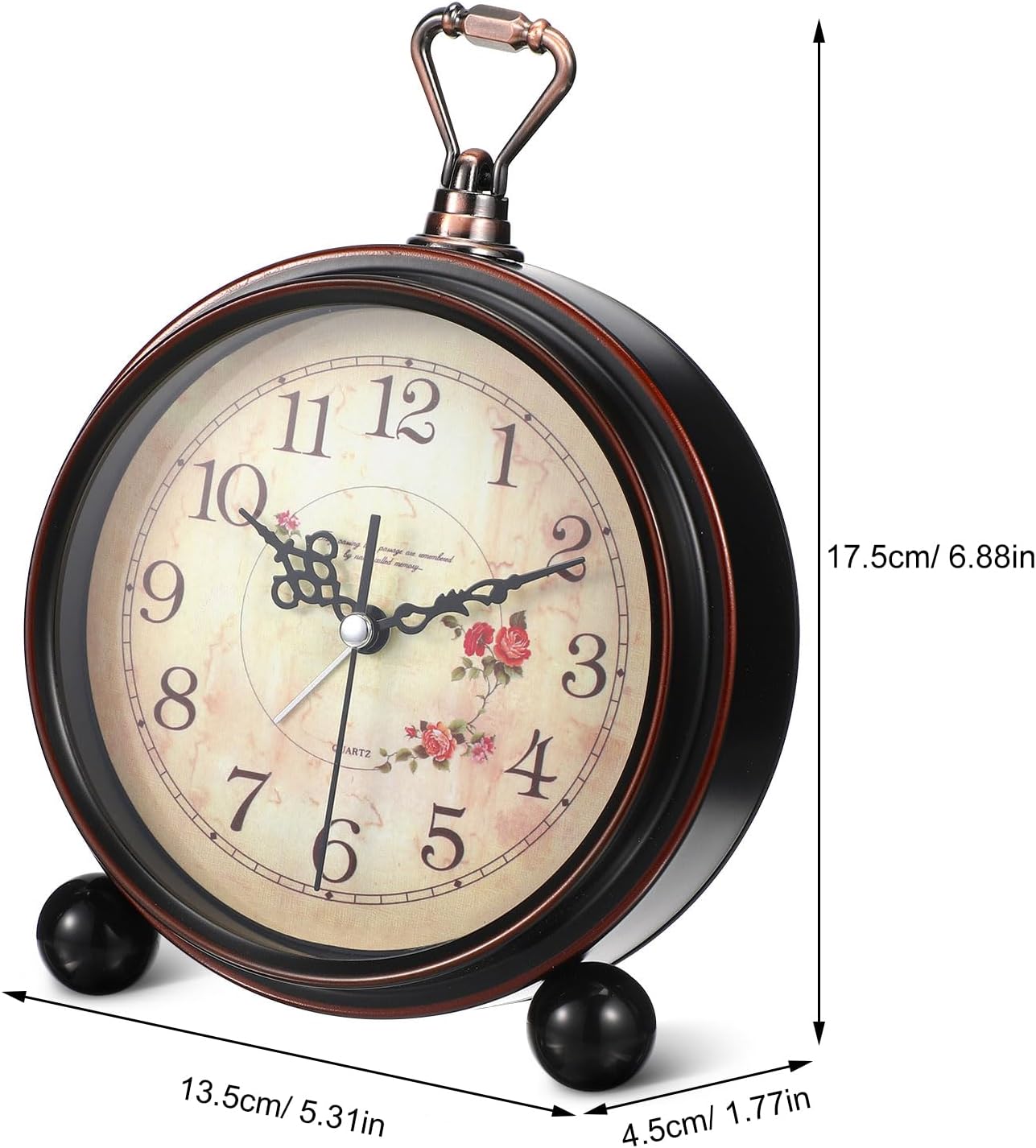 TOYANDONA Vintage Alarm Clock - 5 inch Small Retro Alarm Clock Analog for Living Room Bedroom Bedside Desk, Silent & Non Ticking & Battery Operated