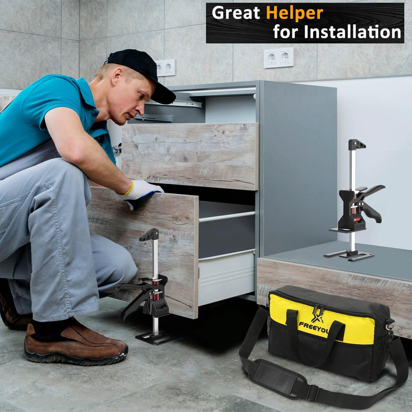 Labor Saving Arm Jack 2Pcs with Portable Tool Bag,Height Lifting Device | Lifting Tool for Doors,Windows,Cabinets,Furniture,Wall Tiles Positioning etc,Max Load 440lb,Max Lift Height 7inch