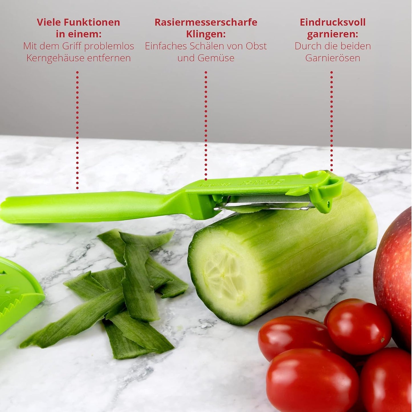Börner Roko PowerLine Vegetable Slicer Set (2-piece) • Fine Julienne Cutter for Fruit and Vegetables + Safety Guard • Julienne Slicer • Mandoline Slicer Set • Kitchen Slicer (Red)