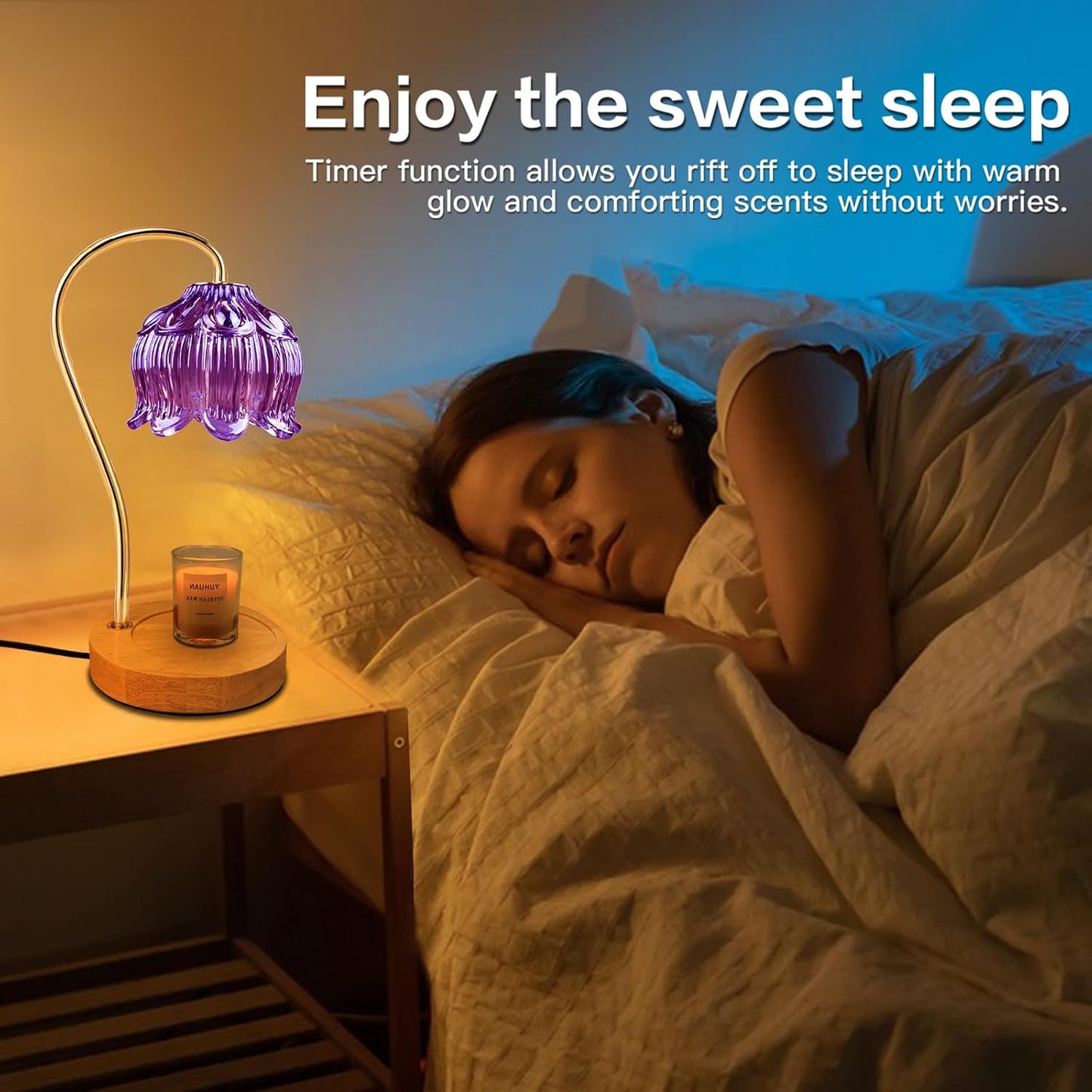 SupBri Candle Warmer Lamp with Timer & 4Bulbs, Pink Flower Glass Shdae