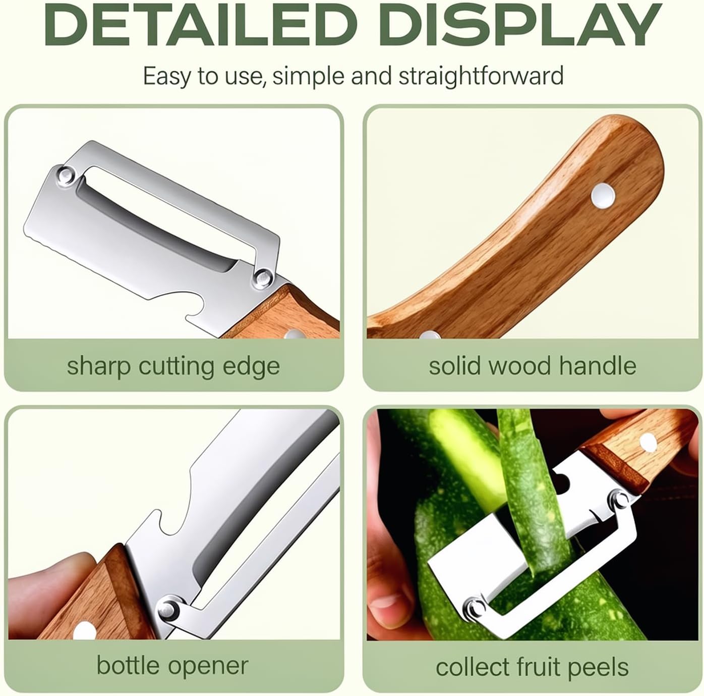 3Pcs Multifunctional Vegetable Peeler, 2-in-1 Multifunctional Vegetable Peeler with Wooden Handle & Stainless Steel Blade, Built-in Bottle Opener, Fruit & Vegetable Kitchen Peeling Tool