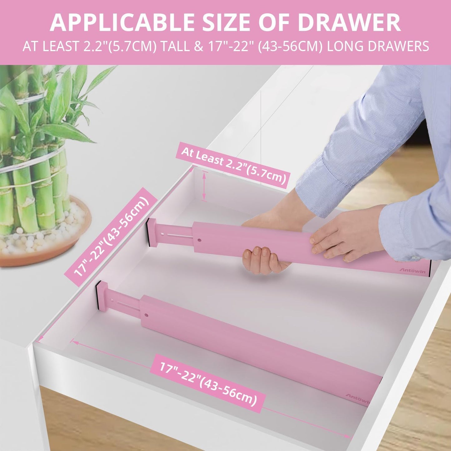 Bamboo Drawer Dividers Organizers, Drawer Separators Splitter,17-22 inches Long Adjustable Spring-loaded Organizer for Large Utensil, Clothes, Tools Drawers(yellow)