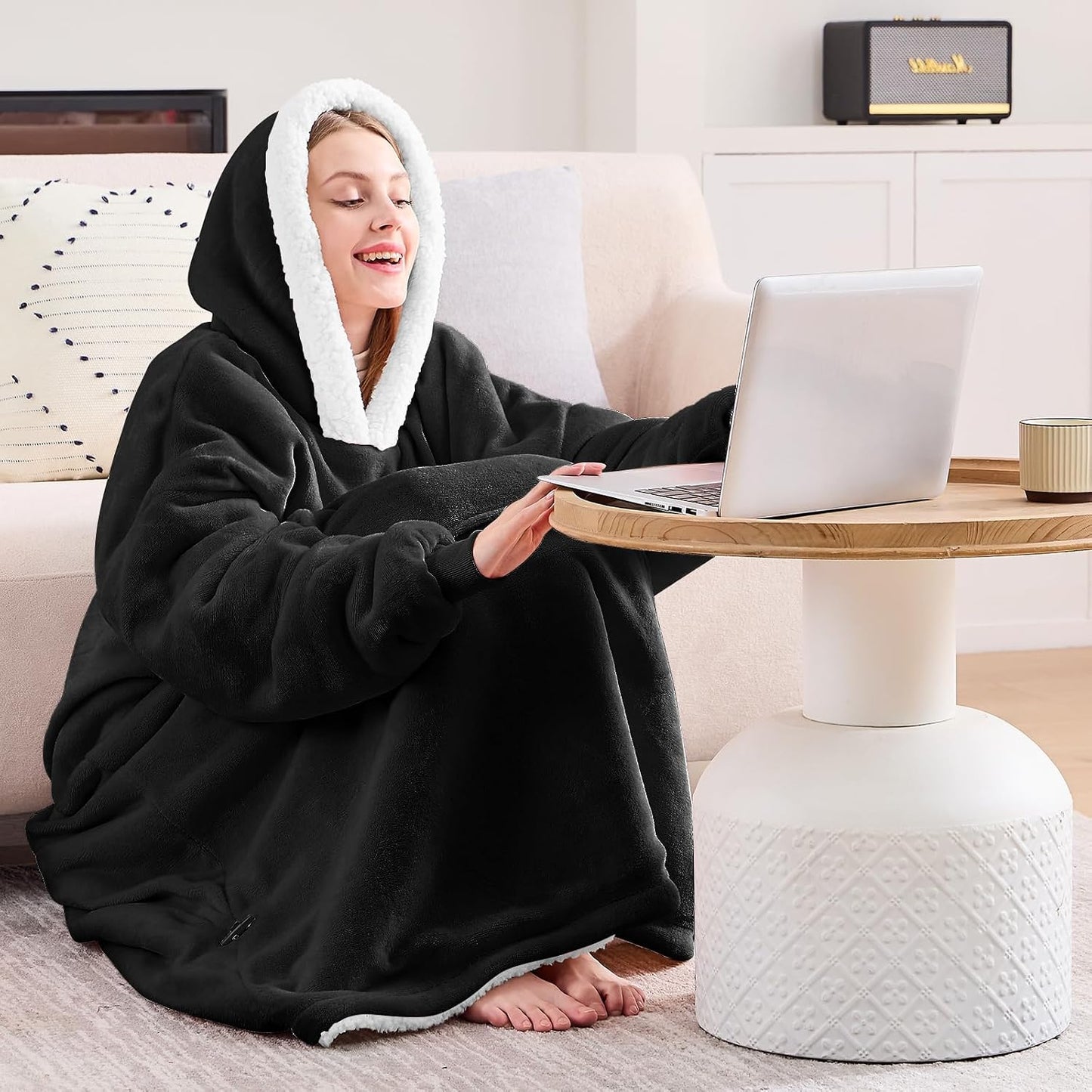 yescool Wearable Blanket Hoodie, Flannel Sherpa Fleece Blanket Sweatshirt for Adults Women Men,One Size Fits All - Colors B