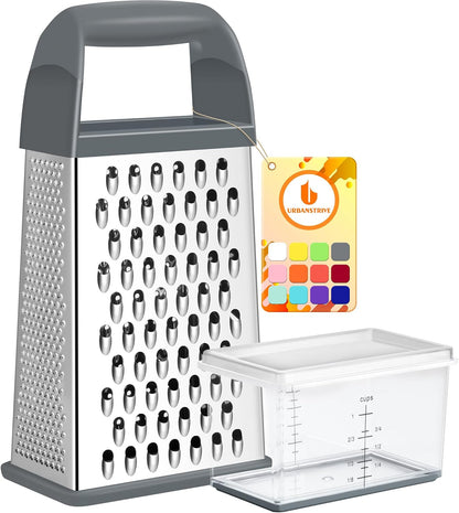 Urbanstrive Cheese Grater With Container Box Grater Stainless Steel Graters for Kitchen Cheese Shredder Parmesan Shredder Kitchen Gadgets Kitchen Tools Kitchen Gifts for Chef Dishwasher Safe Zester