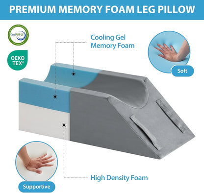 MEGCXIT Leg Pillow Elevation Blood Circulation, Wedge Pillow for Legs Swelling, Knee Pillow Wedge Post Surgery, Leg Elevation Pillows for After Surgery, Memory Foam Foot Leg Elevating Pillow, Grey