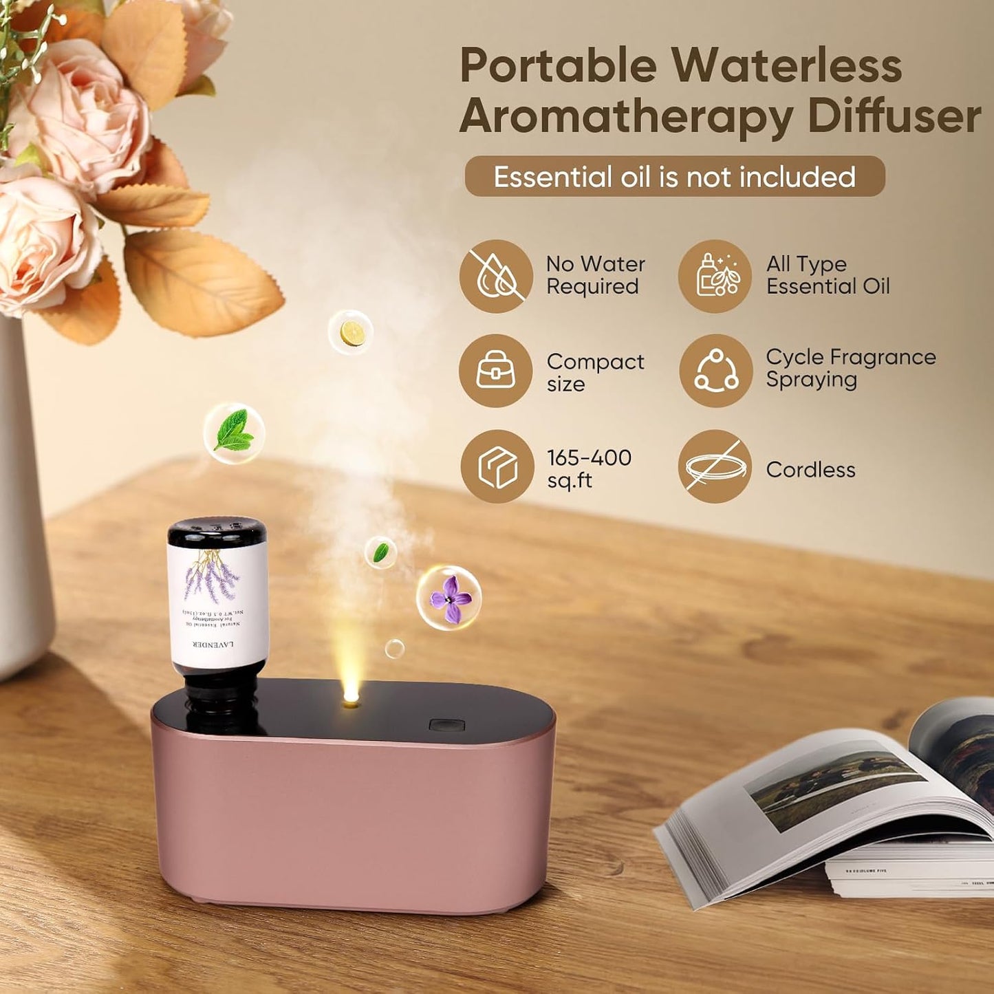 Waterless Diffuser for Home Essential Oil Diffuser, Aromatherapy Diffuser, Portable Scent Diffusers, 3 Mist Modes, Cycle Start for Bedroom, Office Studio 350-700 sq. ft Black