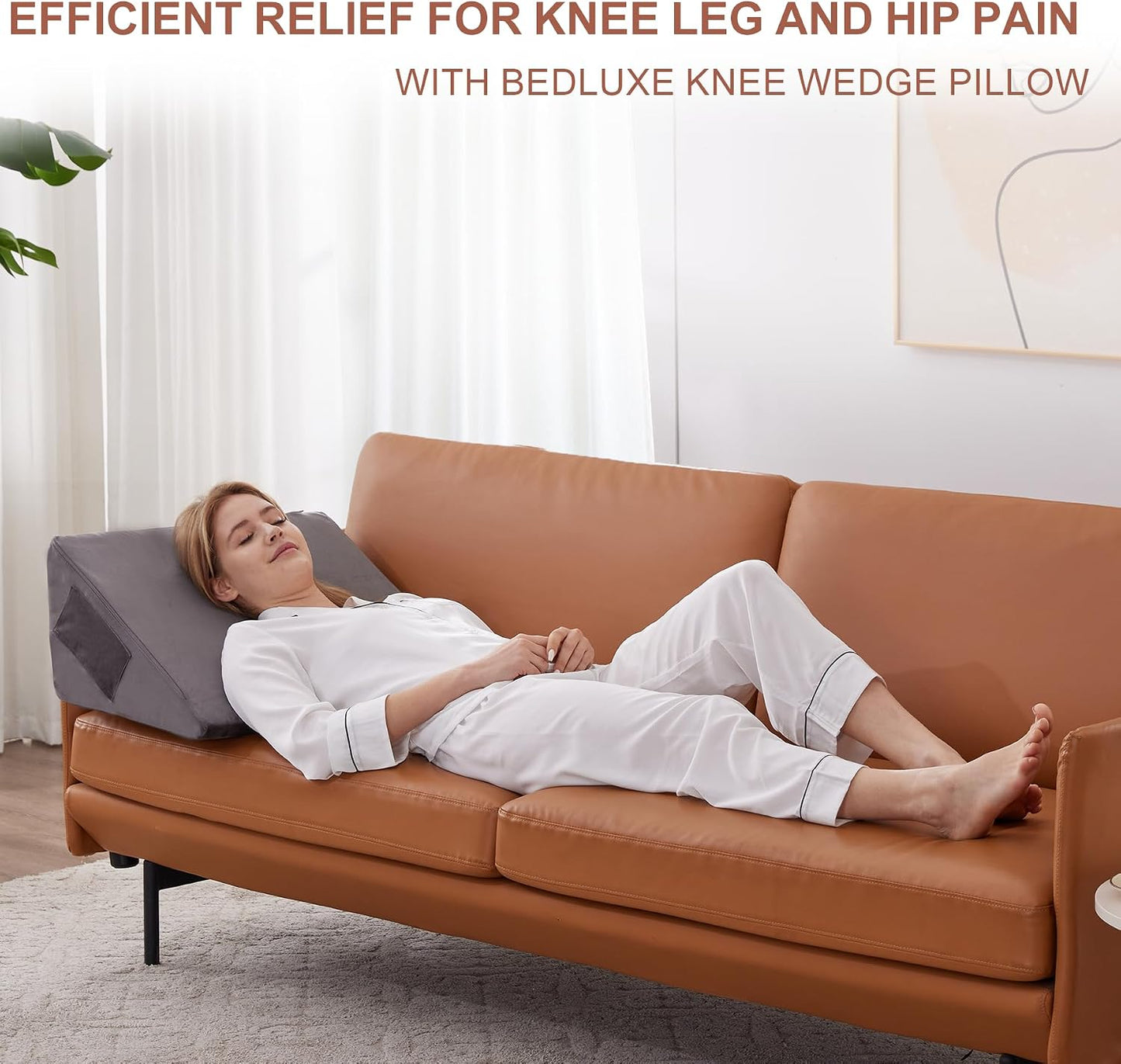 Bedluxe Knee Pillow for Back Sleeping, Leg Pillow Knee Wedge Pillow, Memory Foam Wedge Pillows for Legs Post Surgery, Triangle Pillow for Knee Support, Leg Elevation, Knees Hip Back Pain Relief, White