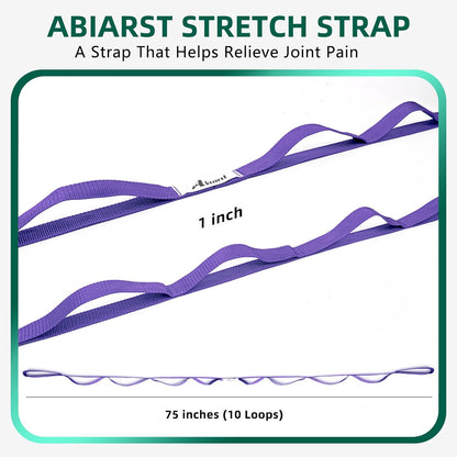 Abiarst Stretching Strap Yoga Straps for Physical Therapy, 10 Loops Non-Elastic Stretch Band for Pilates, Flexibility, Exercise and Gymnastics