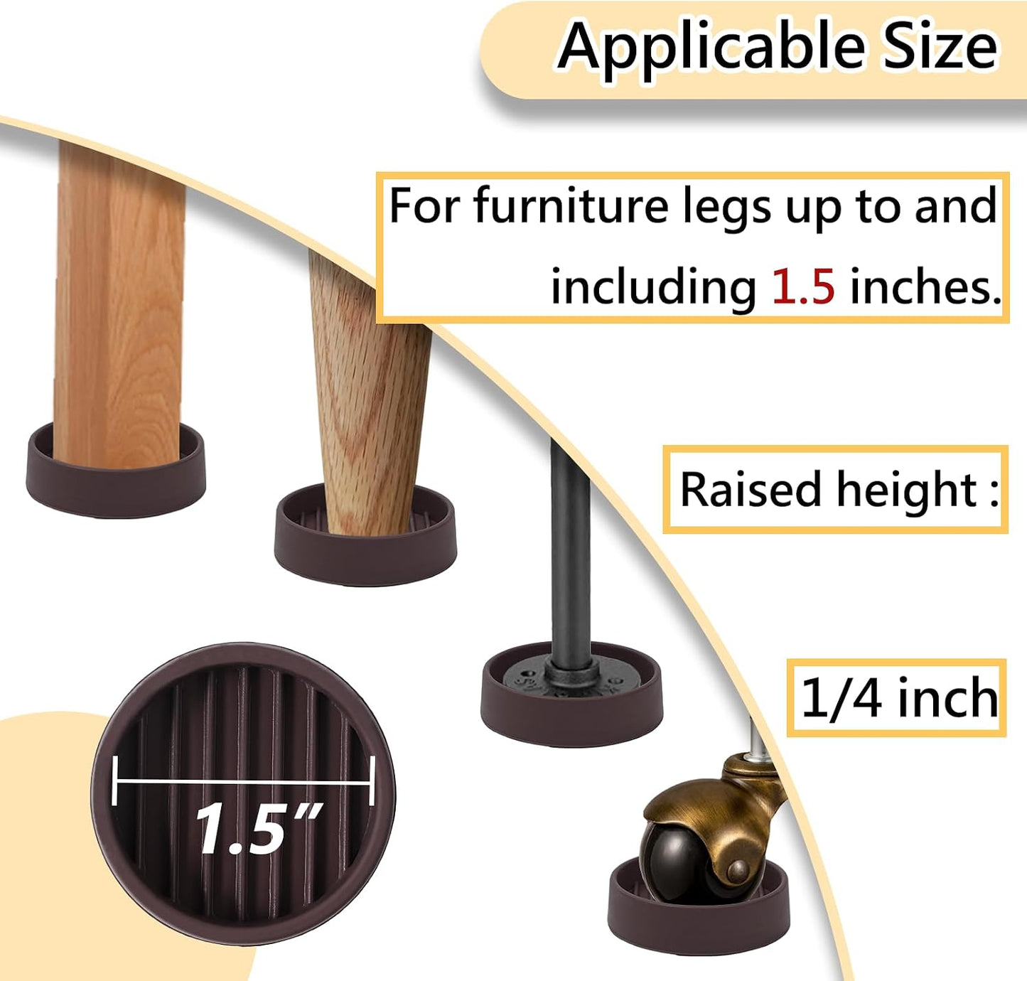 Jayen Rubber Furniture Caster Cups, Non-Slip Round Furniture Pads, 1.5" | Inner & Outer Anti-Slip Texture Helps Keep Beds and Couches from Sliding While Protecting Hardwood, Tile & Other Floors