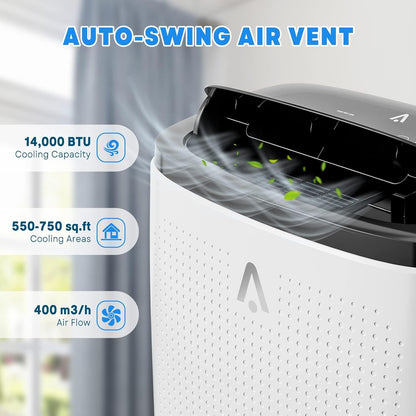Garvee 14,000 BTU Portable Air Conditioner, 3-in-1 Portable AC for Rooms | Fast & Quiet Cooling for Rooms up to 750 Sq.Ft, Remote Control, LED Display Panel, Included Easy Install Window Kit