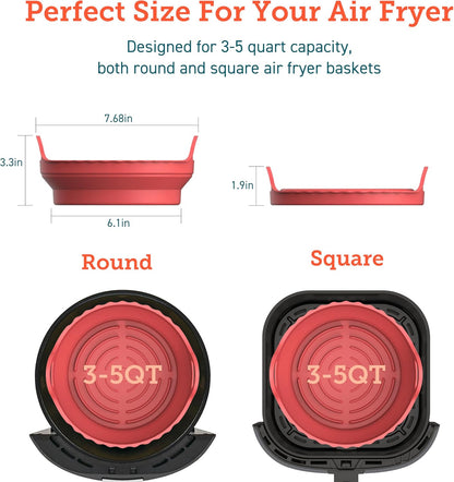 Cosori Air Fryer Silicone Liners for 3-5 Qt, Foldable 7.6 Inch Reusable Basket, Certified Food Grade Accessories, Resistant up to 450°F, Thickened & Durable, Non-stick Dishwasher Safe, Gloves, 2 Pcs