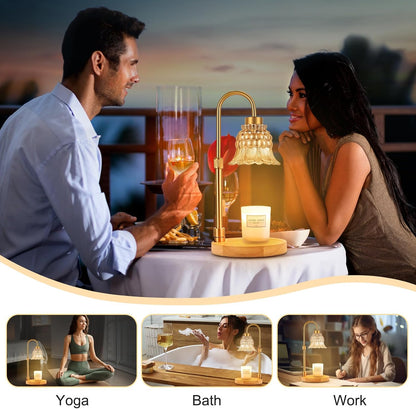 Candle Warmer Lamp with Timer & 3 Bulbs, Dimmable Electric CandleLight Adjustable Height and Brightness Candle Wax Warmer for Jar Candles Bedroom Home Decor House Warming Gift for Women (Round Gold)