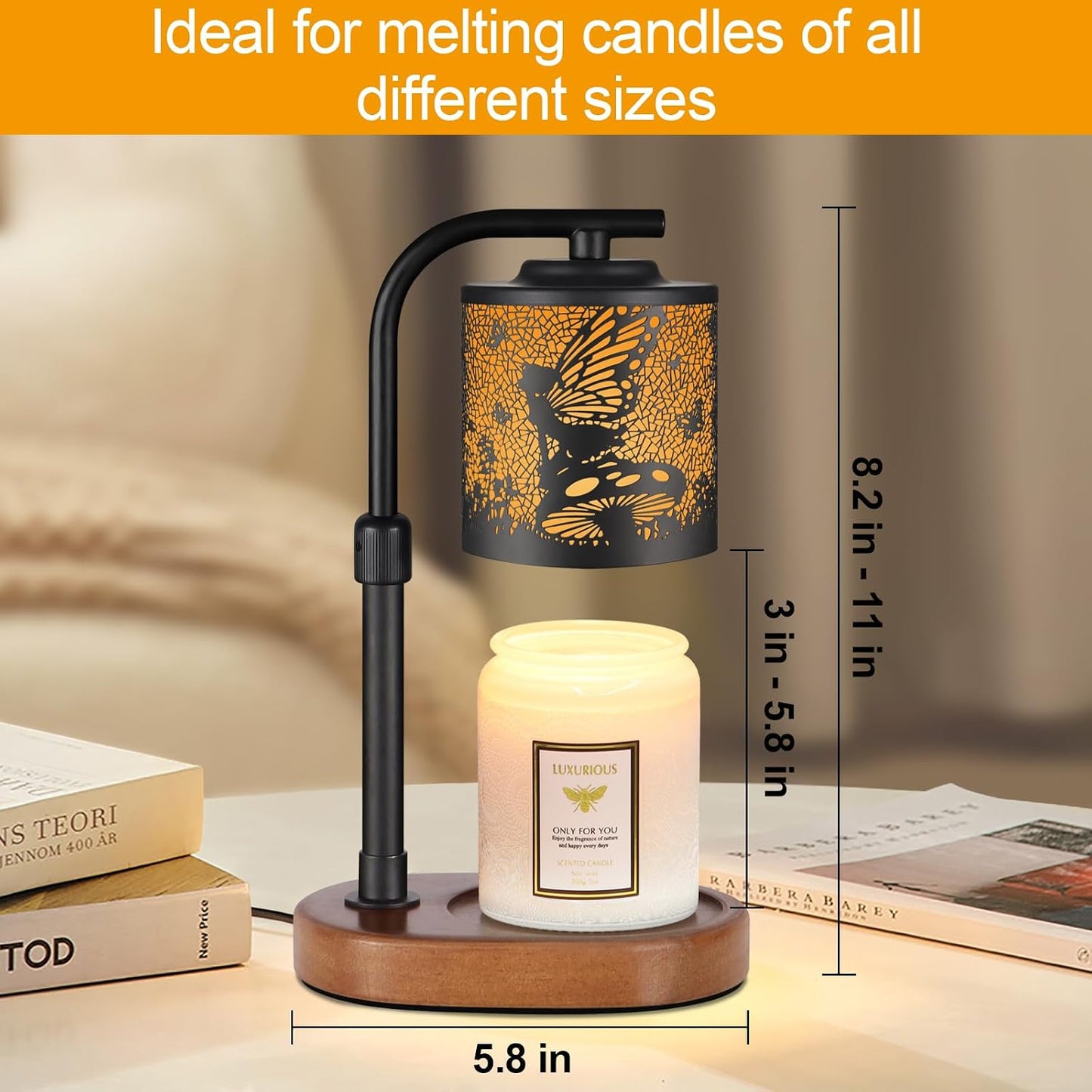 kobodon Candle Warmer Lamp with Timer Dragonfly Electric Candle Lamp Warmer | Birthday for Mom Women Home Bedroom Decor Wax Melt Warmer for Scented Wax with Jar Candles