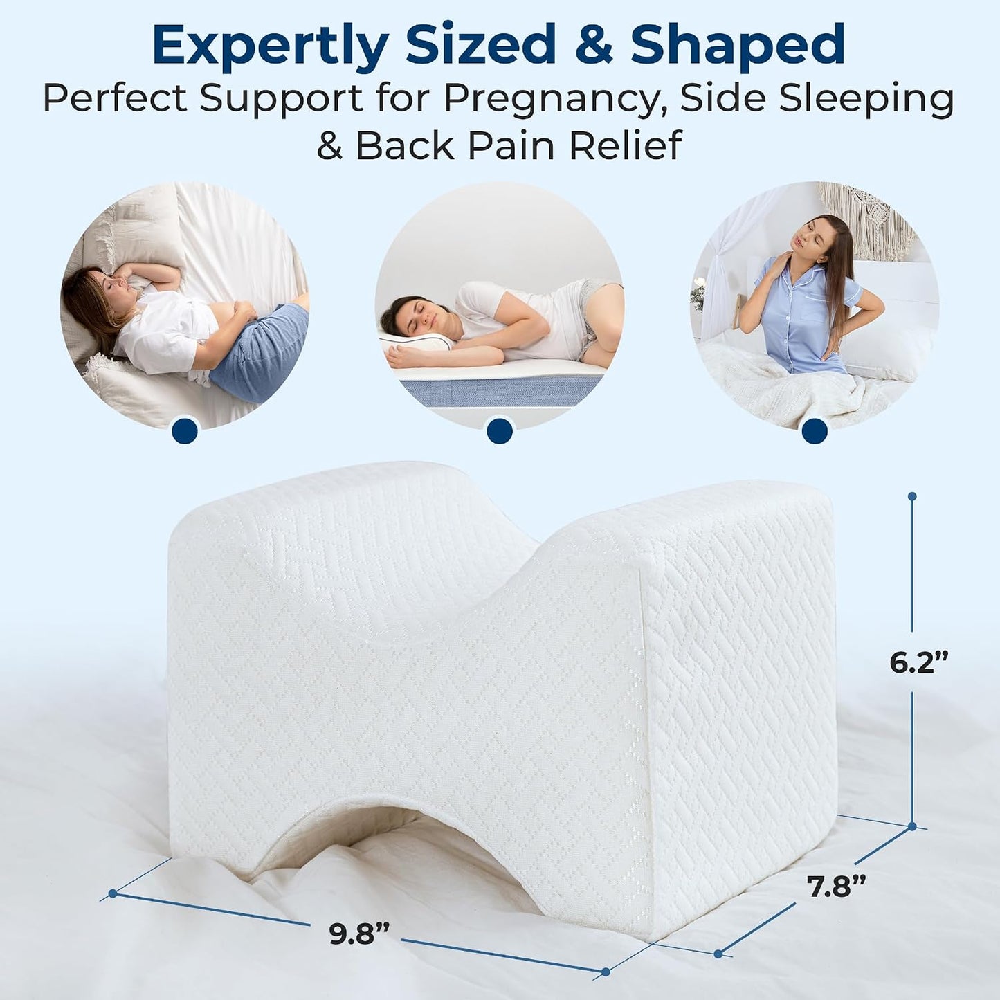 5 STARS UNITED Knee Pillow for Side Sleepers - Half Moon Bolster for Bed - Hip Pain Relief, Memory Foam Leg Cushion for Side Sleeping - Between Legs Pillow for Sciatica & Lower Back Pain, White