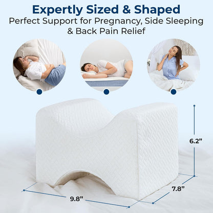5 STARS UNITED Knee Pillow for Side Sleepers - Half Moon Bolster for Bed - Hip Pain Relief, Memory Foam Leg Cushion for Side Sleeping - Between Legs Pillow for Sciatica & Lower Back Pain, White