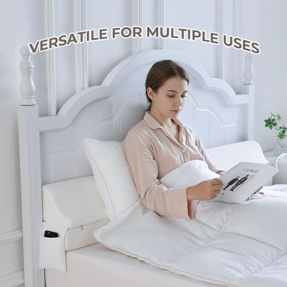 Bed Wedge Gap Filler Queen Size, Wedge Pillow for Headboard Gap, 60×10×6 in