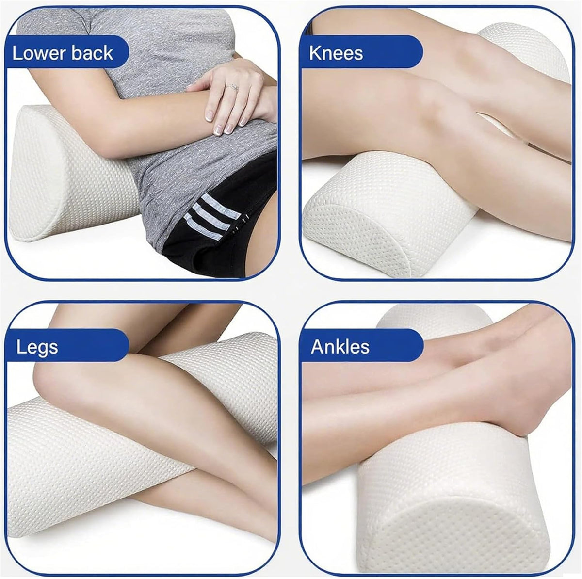 2 Pack Half Moon Bolster Pillow for Legs, Knees, Lower Back.Semi Roll Round Pillow for Ankle and Foot Comfort, Head Neck Spine Hip Pain Relief,Machine Washable Cover