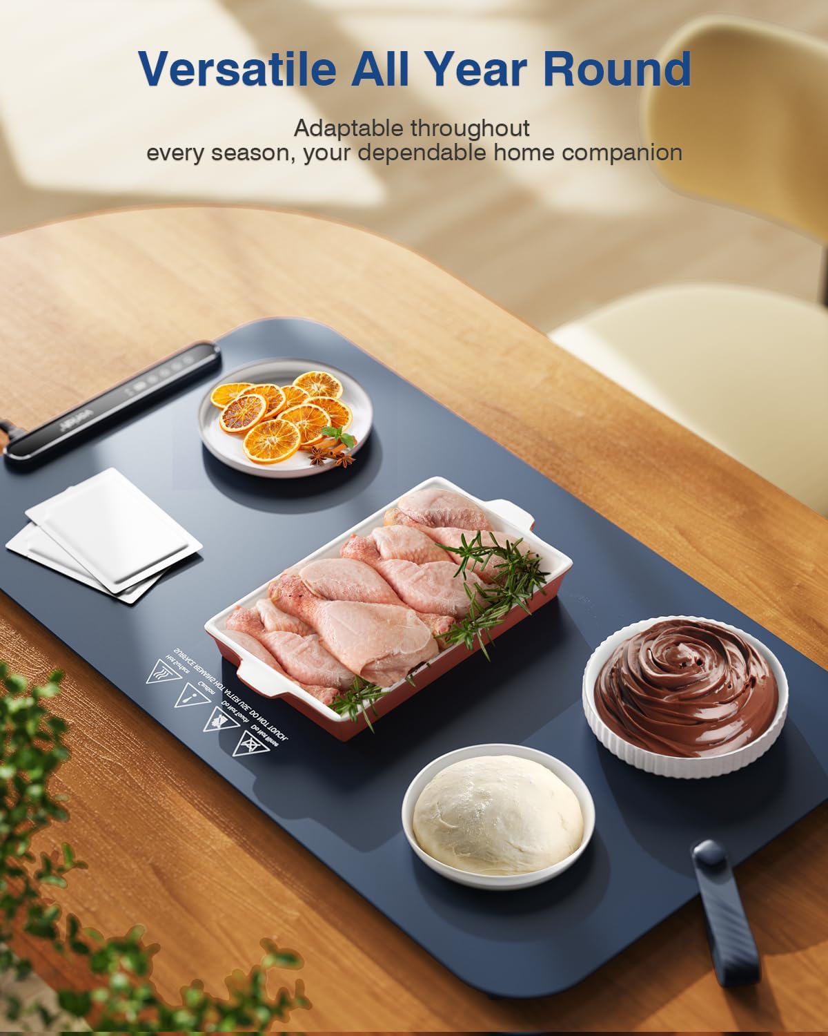 Warming Mat for Food, Voriah Electric Warming Tray with 3 Temp Settings & Auto Shut-Off, Food Warmer with Thick Silicone Surface to Keep Food Warm at Buffet, Parties, and Family Use（Dark Blue）