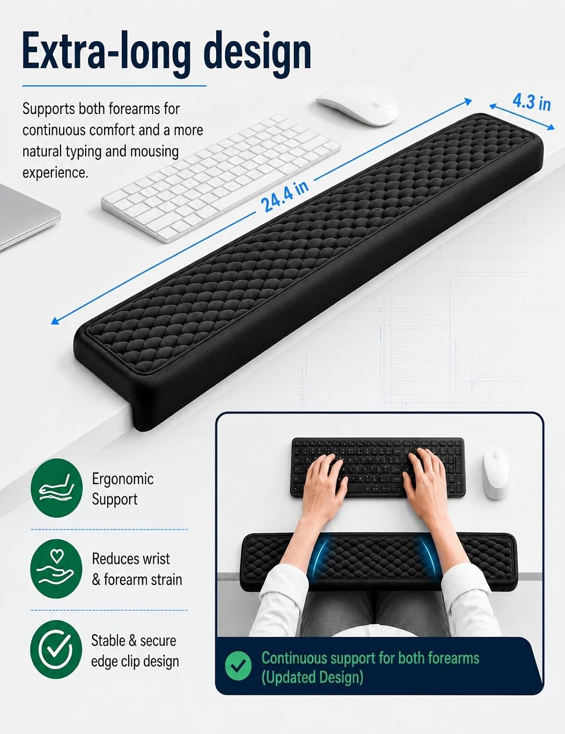 Vaydeer 2Pcs Elbow Rest Pad, L-Shaped Arm Rest Elbow Pad, Desk Edge Cushion, Ergonomic Memory Foam Wrist Rest Support Keyboard Mouse Padding for Palm Hand Office Computer Home Gaming Accessories-Black