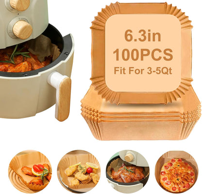 Air Fryer Liners Disposable Paper,100Pcs Airfryer Paper Liners,Non Stick Parchment Paper Liners,Food Grade Air Fryer Accessories for Microwave Oven Steamer 6.3inch Round