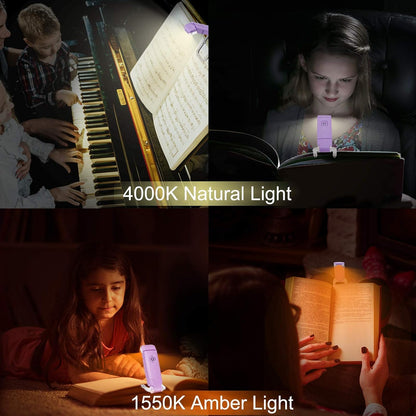 LUXSWAY USB Rechargeable Book Light for Reading,Small Book Reading Light in Bed,Clip On Bookmark Kids Light for Bed,Brightness Adjustable for Eye Care,2 4000K and 2 1550K LEDs for Bookworms