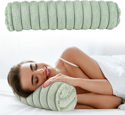 Round Cervical Roll Cylinder Bolster Pillow, Cervical Neck Roll Sponge Pillow, Faux Fur Cylinder Pillows, Neck Pillow for Sleeping for Head, Neck, Back, and Legs (Pink)