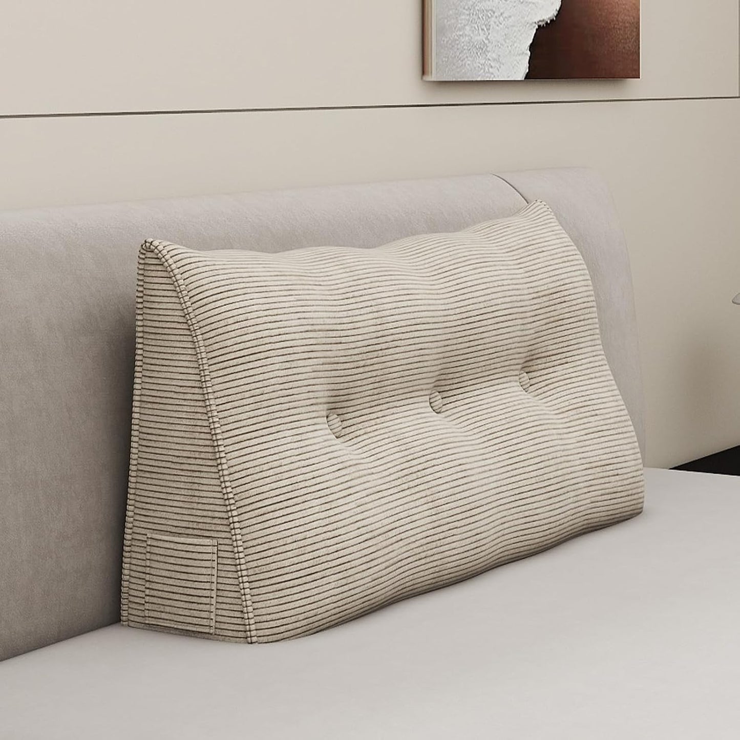 Headboard Wedge Pillows for Sitting Up in Bed Rest Adult，Triangular Upholstered Stuffed Reading Pillow for Sofa Couch Back Cushions Lumbar Body Support Dorm Bedroom（King，Corduroy Gray）