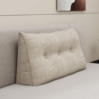 Headboard Wedge Pillows for Sitting Up in Bed Rest Adult，Triangular Upholstered Stuffed Reading Pillow for Sofa Couch Back Cushions Lumbar Body Support Dorm Bedroom（King，Corduroy Gray）
