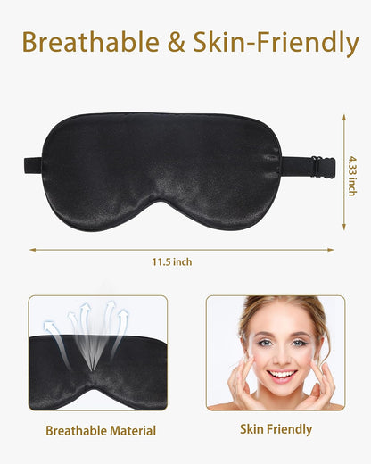4 Pack Silk Sleep Mask - 100% Blackout, Zero Eye Pressure, Blindfold with Adjustable Strap, Super Soft Travel Eye Covers (Black, Pink, Blue, Purple)