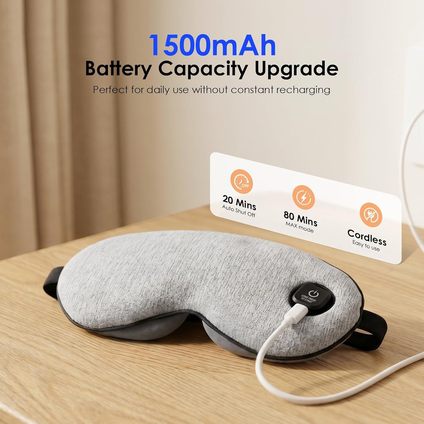 Akakios Heated Eye Mask for Dry Eyes, Cordless Eye Heating Pad with 3 Temperature Modes, Improved Sleep, Eye Warmer Compress for Travel with Replaceable Washable Cover (Gray)