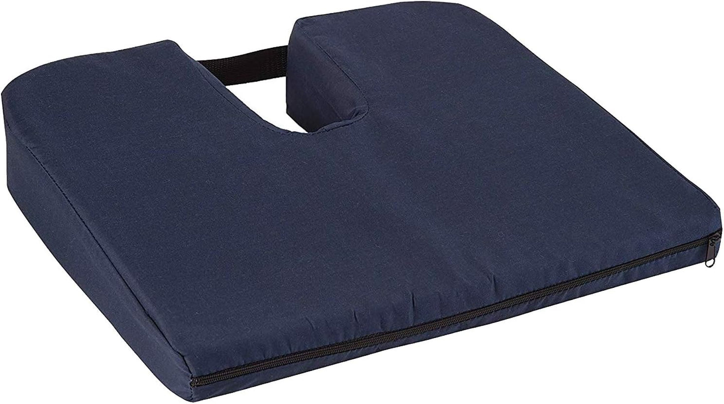 DMI Gradual Slope Seat Cushion for Coccyx, Sciatica and Tailbone Pain Used With Dining Room Chairs, Desk Chairs, Thin Car or Wheelchair Cushions, Machine Washable-Cover, 15 Inch, Navy