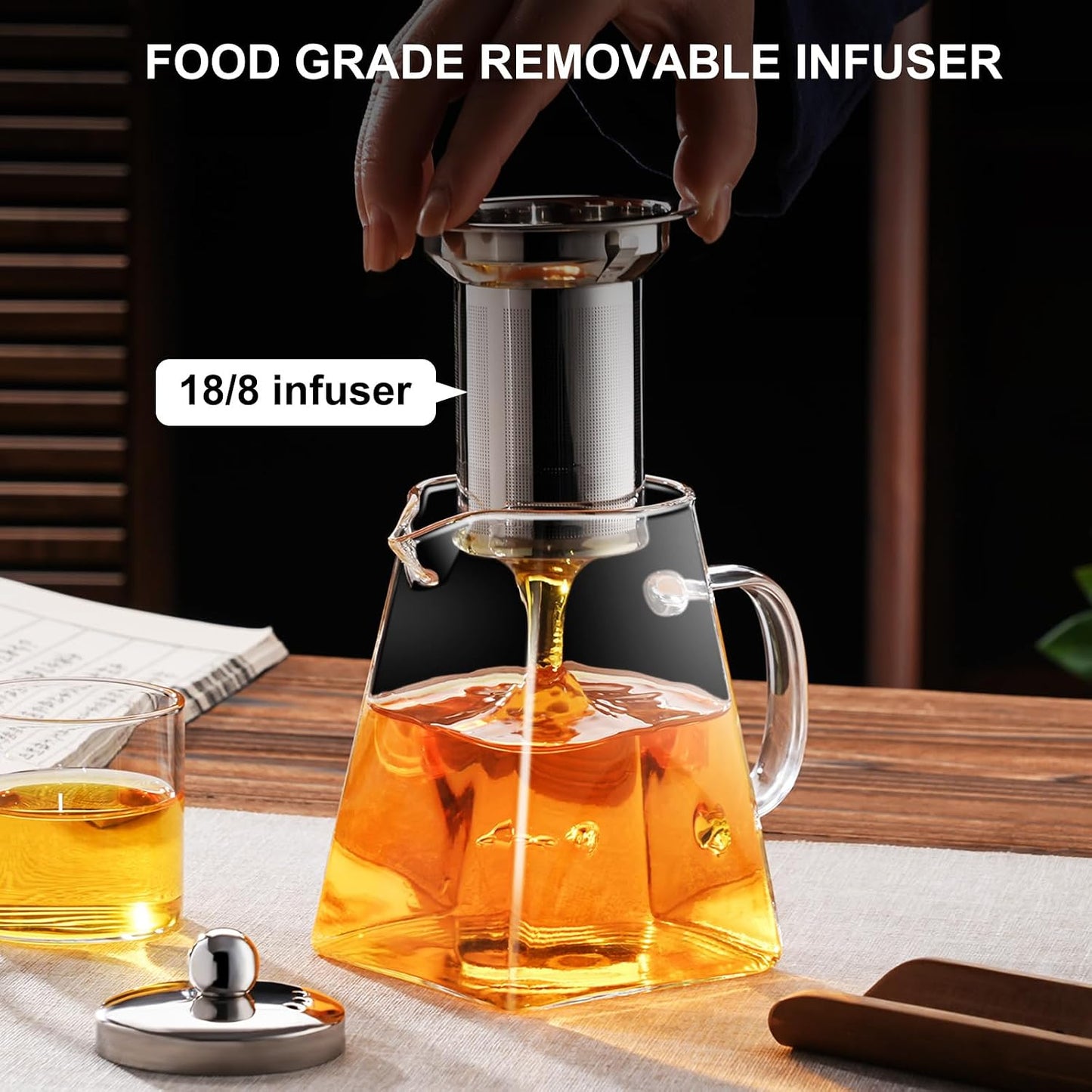 PARACITY Glass Teapot Stovetop 22 OZ/650ml, Tea pot with Removable 18/8 Stainless Steel Infuser, Borosilicate Clear Tea Kettle, Teapot Blooming and Loose Leaf Tea Maker Tea Brewer for Camping, Travel | Clear small tea kettle with infuser and tea pot with