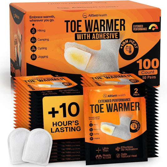Toe Warmers for Feet – 50 Pairs (100 Warmers) | 10+ Hour Self-Adhesive Feet Warmers, Foot Warmers Bulk, Ultra-Thin Disposable Heat Pads for Shoes & Boots
