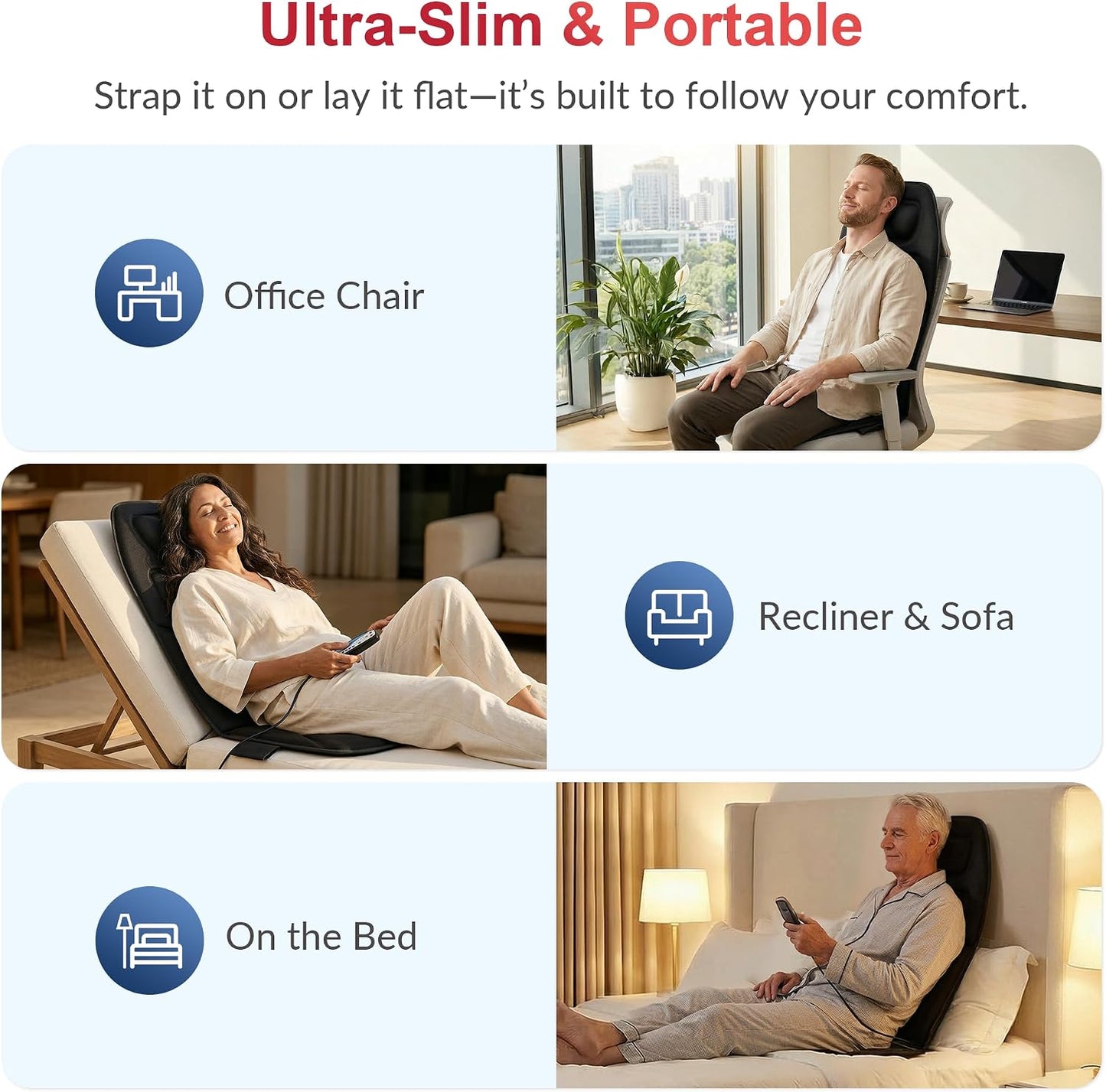 COMFIER Back Massager with Heat, Vibration Massage Seat Cushion with 8 Massage Nodes & 5 Modes, Adjustable Chair Massager Pad for Home Office, Heated Chair Pad, Gifts for Women Men Mom Dad
