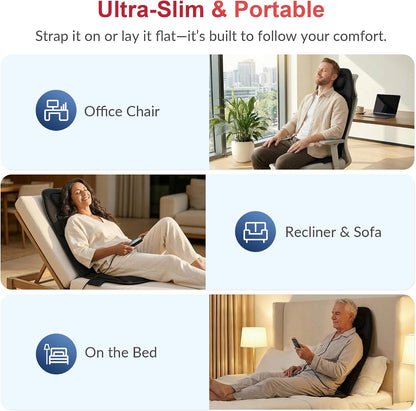 COMFIER Back Massager with Heat, Vibration Massage Seat Cushion with 8 Massage Nodes & 5 Modes, Adjustable Chair Massager Pad for Home Office, Heated Chair Pad, Gifts for Women Men Mom Dad