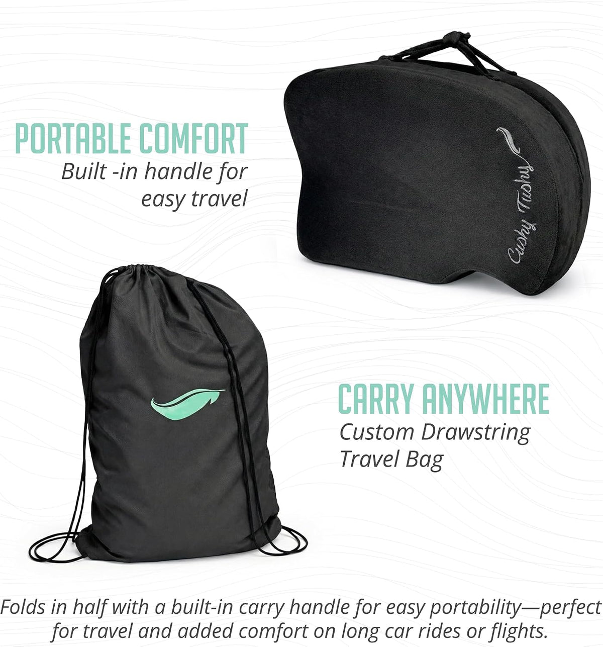 Cushy Tushy Premium Foldable Travel Seat Cushion - for Relief of Lower Back, Sciatic, Butt and Tailbone Pain - for Home & Office Use, Perfect for Travel or Driving - Coccyx Seat Cushion