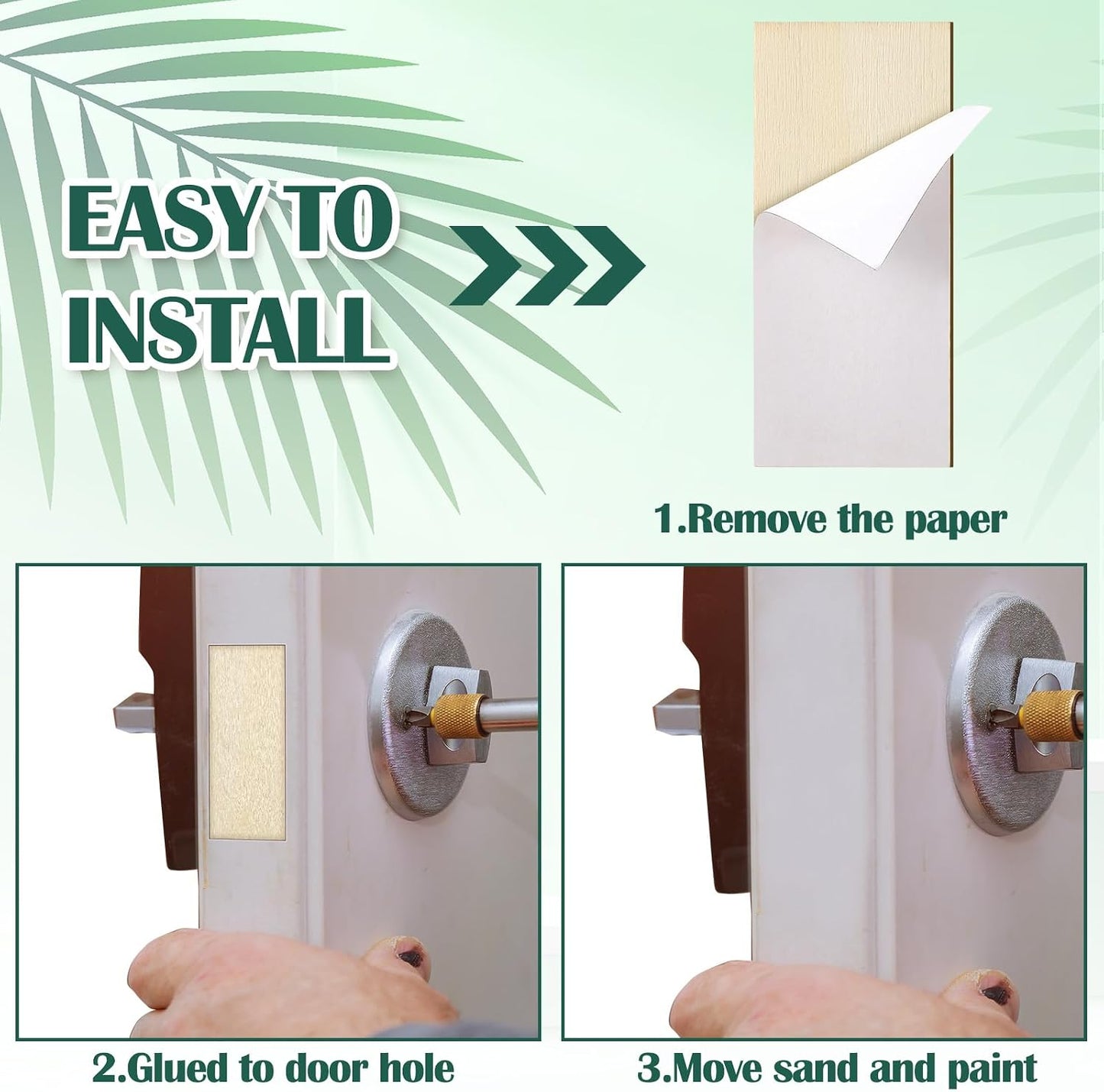 Weysat 8 Pcs 1" x 2-1/4" Door Edge Hole Filler Plates with Double Sided Tapes, Deadbolt Cover Blank Strike Plates for Exterior Doors Lock