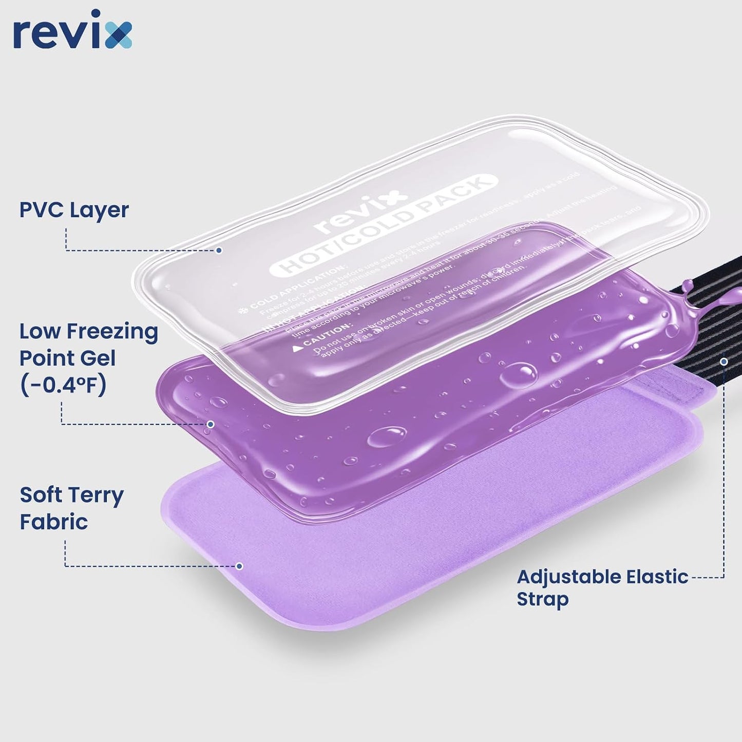 REVIX Ice Packs for Injuries Reusable, 2 Packs Hot & Cold Gel Ice Packs with PVC Cooling Design & Adjustable Strap, Flexible Therapy on Joints, Muscles, Shoulder, Back and Knee (10" x 5" Blue)