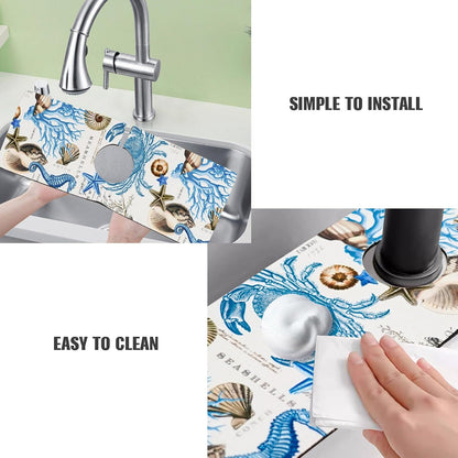 Sink Faucet Absorbing Mat, 2 Pack Drying Mat Around Faucet Sink Splash Guard Behind Faucet Sinkmat For Kitchen Bathroom Island Rv 24 * 5.5 Inch (60 * 14 cm)