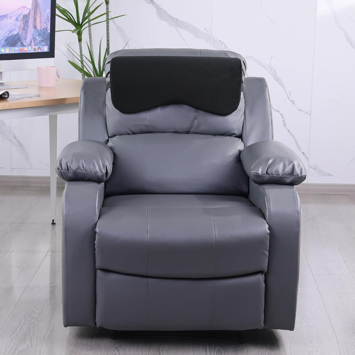 HOMBYS Cervial Neck Pillow for Recliner, Foam Headrest Cushion for Sleeping, Medium Firm Neck Support for Couch, Office Chair and Car, Non-Slip Backing and Elastic Straps, Dark Grey
