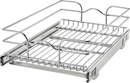 Rev-A-Shelf Pullout Organizer for Cabinets, Min Opening Width of 18" | STwo-Tier Steel Shelf for Kitchen or Vanity Cabinet Organization, Heavy Gauge Wire Slide Out Storage Basket, 5WB2-1822CR-1