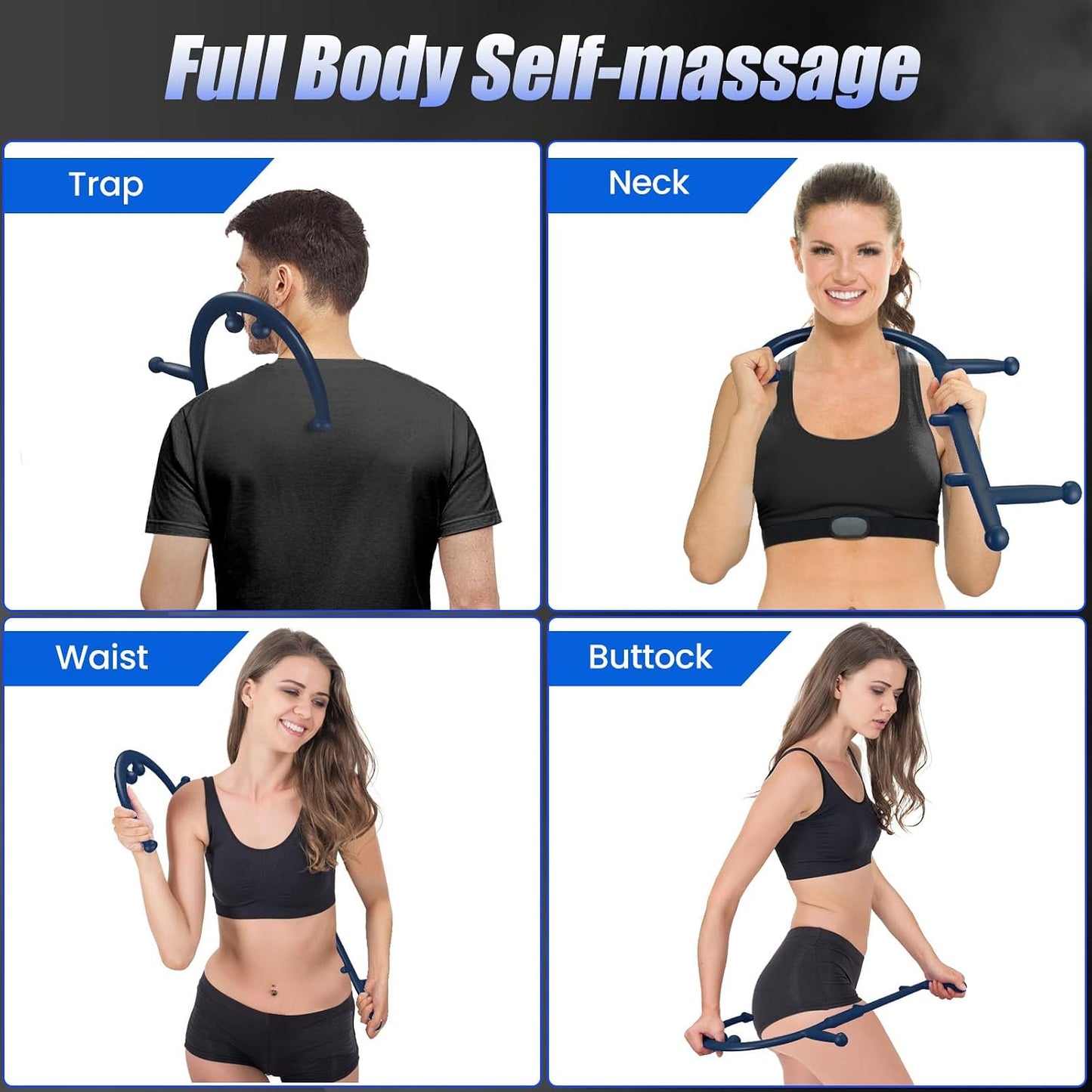 Trigger Point Massage Cane for Back Neck Shoulder and Full Body Deep Tissue Massage Hook for Muscle Knots, Ergonomic Self Massage Tool for Hard-to-Reach Areas, Lightweight Portable, FSA-HSA Eligible