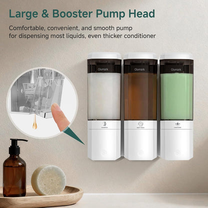 Shampoo and Conditioner Dispenser 3 Chamber No Drill Shampoo Dispenser for Shower Wall Mounted Shower Soap Dispenser 3 * 500ml Refillable Shower Dispenser for Bathroom Hotel(Black 3 Chamber)