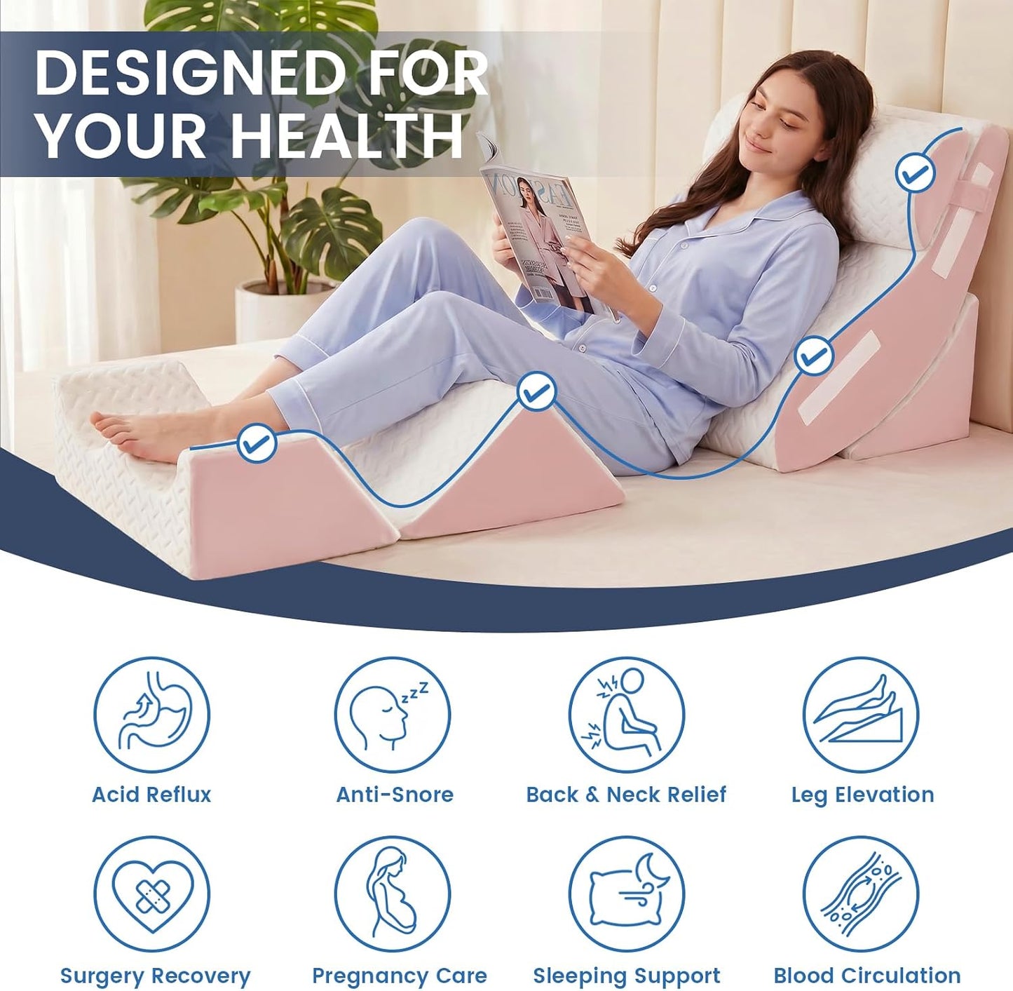 5PCS Wedge Pillow Set for After Surgery, Adjustable Orthopedic Foam Bed Wedge Pillow for Acid Reflux, GERD & Heartburn Relief, Back & Leg Elevation Support for Sleeping & Sitting Up, White Grey