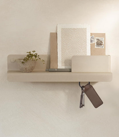 Kazai. Key Holder for Wall 'Holmsen' | Minimalist Key Hooks Design from Berlin | Modern Key Hanger with Metal Shelf | Key Hook Wall Mounted as Hallway Furniture | Sand Taupe