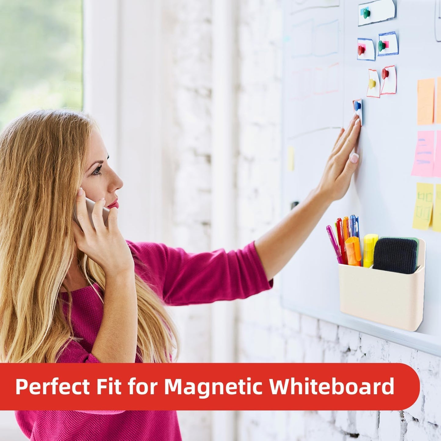 KITANIS Magnetic Pen Holder,2 Pack Magnetic Dry Erase Marker Holder with Generous Compartments,Strong Magnet Storage Marker Pen Pencil Organizer for Refrigerator,Whiteboard,Locker Accessories