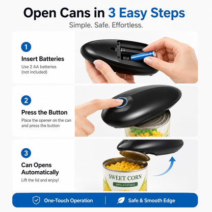 Electric Can Opener for Seniors, One-Touch Battery Operated, Smooth Edges | Fits most round cans with hands-free operation. Easy for seniors and people with arthritis or limited hand strength.